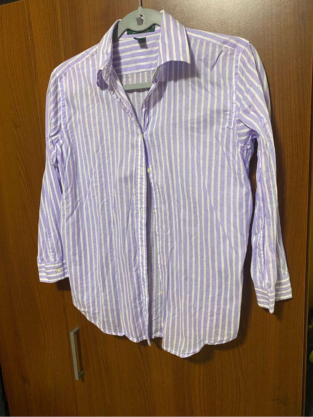 Lauren Ralph Lauren Lightweight Lavender White Striped Button-Up Cotton Shirt S